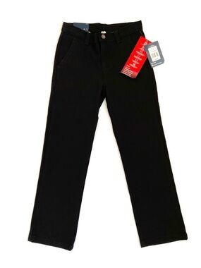 Chaps Boys Black Modern Fit Flat Front Pants, Size 7 NWT Stretch School Uniform